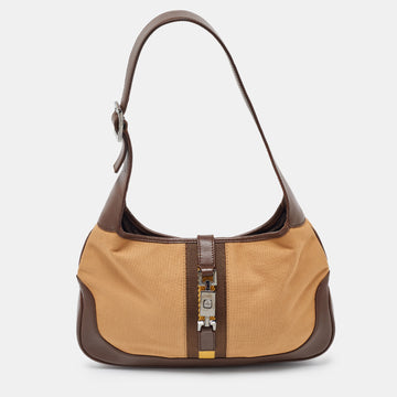 GUCCI Brown Canvas and Leather Jackie O Hobo