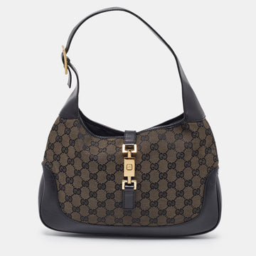 GUCCI Black GG Canvas and Leather Jackie O Hobo