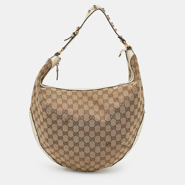 GUCCI Beige/Off White GG Canvas and Leather Hobo