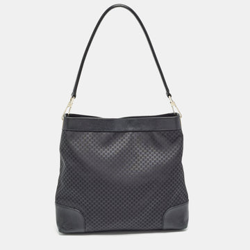 GUCCI Black Micro GG Satin and Leather Bucket Shoulder Bag