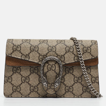 GUCCI Beige GG Supreme Canvas and Suede Super Mini Dionysus Shoulder Bag