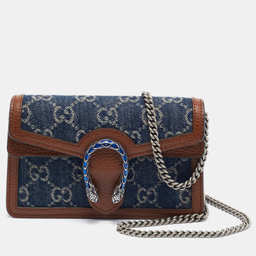 GUCCI Blue/Brown GG Denim and Leather Super Mini Dionysus Shoulder Bag