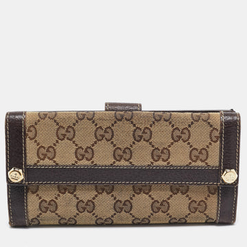 GUCCI Beige/Brown GG Canvas and Leather Charmy Continental Wallet