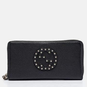 GUCCI Black Leather Studded Soho Continental Wallet