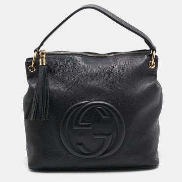 GUCCI Black Leather Soho Zip Hobo