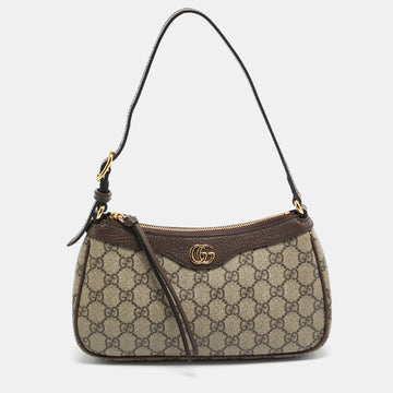 GUCCI Beige/Ebony GG Supreme Canvas and Leather Small Ophidia Bag