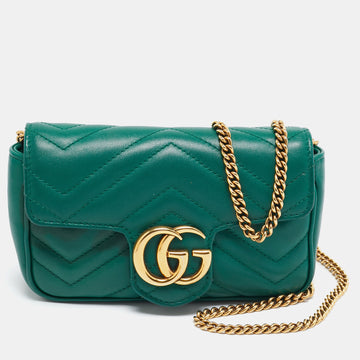 GUCCI Green Matelasse Leather GG Marmont Super Mini Shoulder Bag