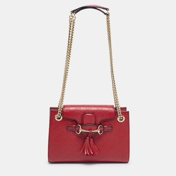 GUCCI Red ssima Leather Small Emily Chain Shoulder Bag