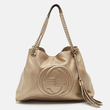 GUCCI Light Gold Leather Medium Soho Chain Tote