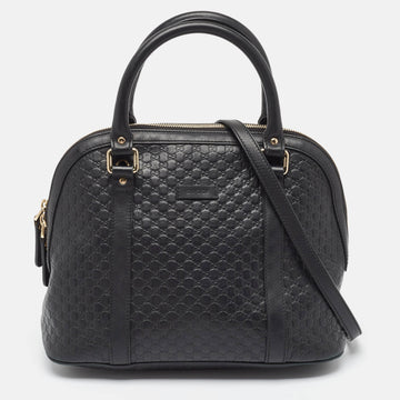 GUCCI Black Microssima Leather Medium Dome Bag