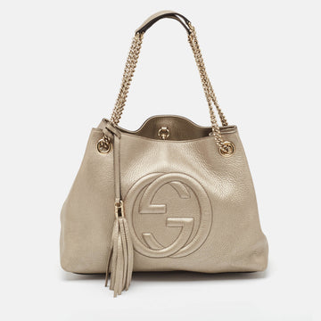 GUCCI Light Gold Leather Medium Soho Chain Shoulder Bag