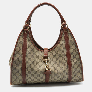 GUCCI Beige/Brown GG Supreme Canvas and Leather Jackie O Hobo