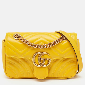 GUCCI Yellow Matelasse Leather Mini GG Marmont Shoulder Bag