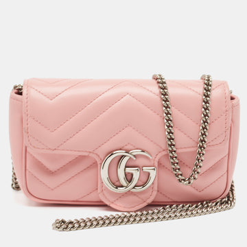 GUCCI Pink Matelasse Leather GG Marmont Super Mini Shoulder Bag