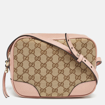 GUCCI Light Pink/Beige GG Canvas and Leather Bree Crossbody Bag