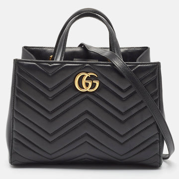 GUCCI Black Matelasse Leather Small GG Marmont Tote