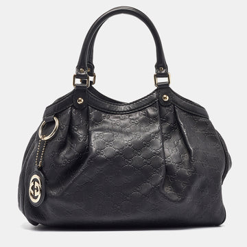 GUCCI Black ssima Leather Medium Sukey Tote