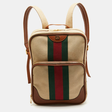 GUCCI Brown/Natural Canvas Vintage Web Backpack