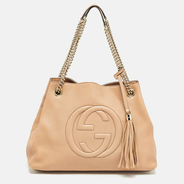 GUCCI Beige Leather Medium Soho Chain Tote