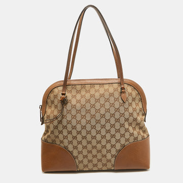 GUCCI Brown/Beige GG Canvas and Leather Bree Satchel