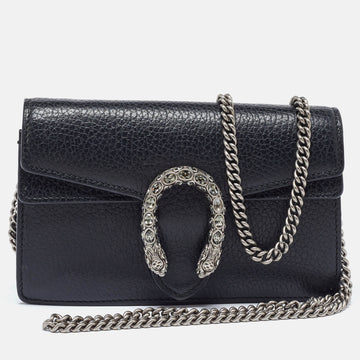 GUCCI Black Leather Super Mini Dionysus Shoulder Bag