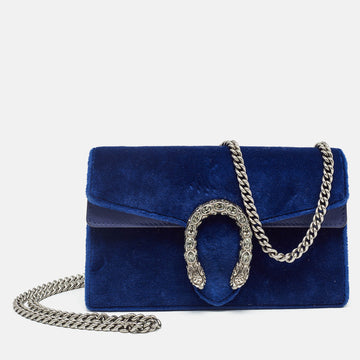 GUCCI Blue Velvet and Leather Super Mini Dionysus Shoulder Bag