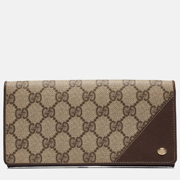 GUCCI Brown/Beige GG Supreme Canvas and Leather Bifold Continental Wallet