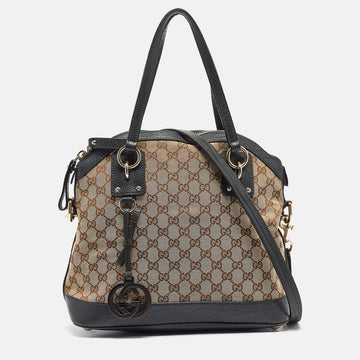 GUCCI Brown/Dark Green GG Canvas and Leather Charm Dome Satchel