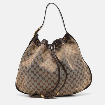 GUCCI Dark Brown/Beige GG Canvas Interlocking Icon Hobo