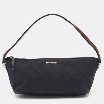 GUCCI Black GG Canvas Web Boat Pochette