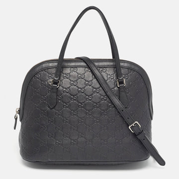 GUCCI Black ssima Leather Dome Bag