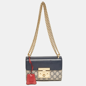 GUCCI Tricolor GG Supreme Canvas and Leather Small Padlock Shoulder Bag