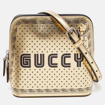 GUCCI Metallic Gold/Black Leather Mini Guccy Dome Crossbody Bag