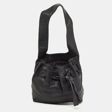 GUCCI Black Leather Drawstring Hobo