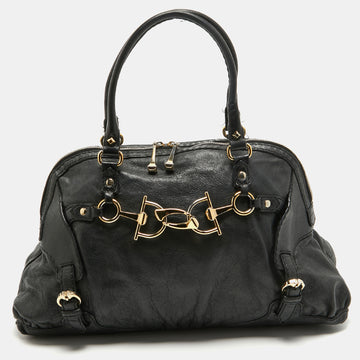 GUCCI Black Leather Horsebit Nail Shoulder Bag