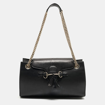 GUCCI Black Leather Large Emily Chain Shoulder Bag