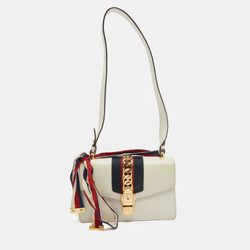 GUCCI Off White Leather Small Web Sylvie Shoulder Bag