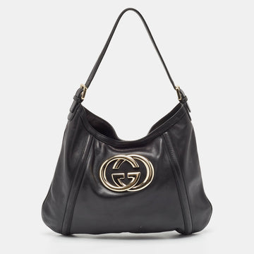 GUCCI Black Leather Britt Hobo