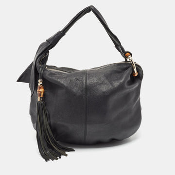 GUCCI Black Pebbled Leather Jungle Hobo