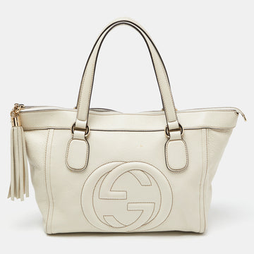 GUCCI Cream Leather Soho Zip Tassel Tote