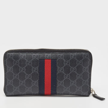 GUCCI Black GG Supreme Canvas New Web Continental Wallet