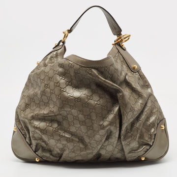 GUCCI Grey ssima Leather Jockey Hobo