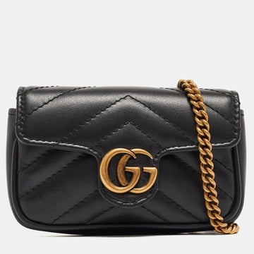 GUCCI Black Matelasse Leather GG Marmont 2.0 Purse on Chain