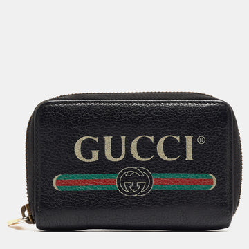 GUCCI Black Leather Logo Zip Purse