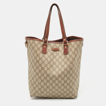 GUCCI Brown/Beige GG Supreme Canvas and Leather Shopper Tote