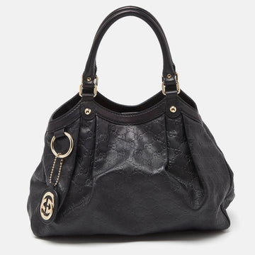 GUCCI Black ssima Leather Medium Sukey Tote