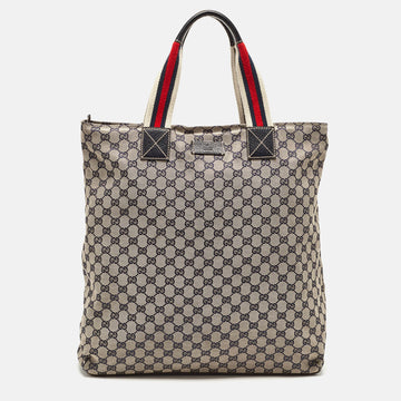 GUCCI Navy Blue GG Canvas and Leather Web Vertical Tote