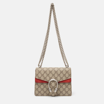 GUCCI Red/Beige GG Supreme Canvas and Suede Mini Dionysus Shoulder Bag