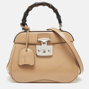 GUCCI Beige Glossy Leather Mini Lady Lock Bamboo Top Handle Bag