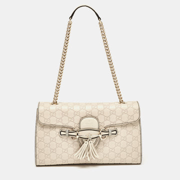 GUCCI Light Beige ssima Leather Medium Emily Chain Shoulder Bag